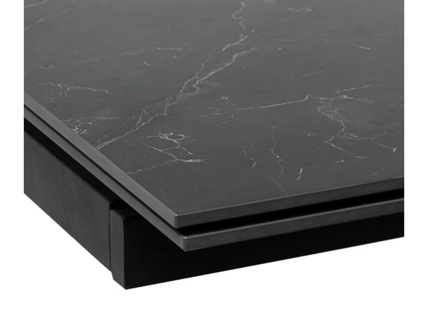 Table design extensible plateau porcelaine et pieds métal noir Konty-Couleur Noir-Largeur 160/200/240 cm