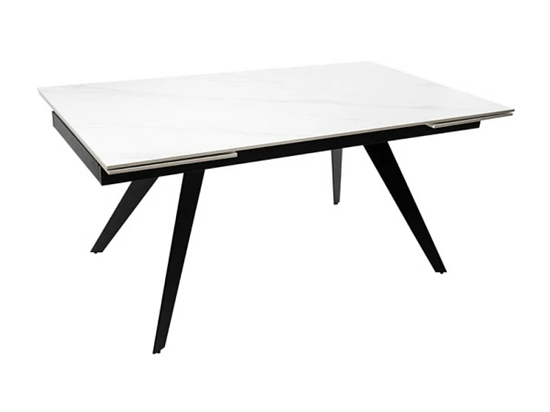 Table rectangulaire extensible plateau porcelaine et pieds métal noir Konty-Couleur Blanc-Largeur 180/220/260 cm