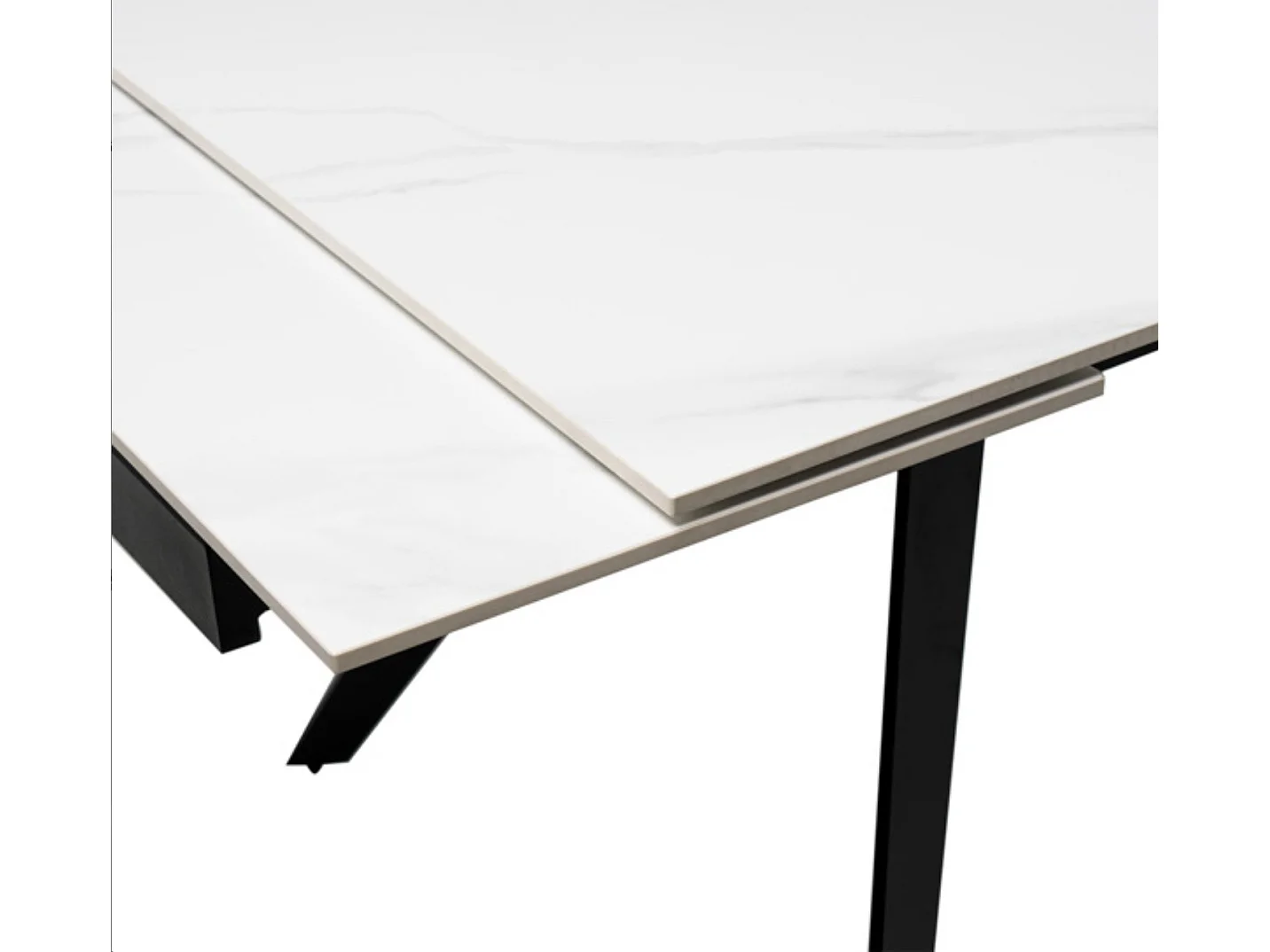 Table rectangulaire extensible plateau porcelaine et pieds métal noir Konty-Couleur Blanc-Largeur 180/220/260 cm