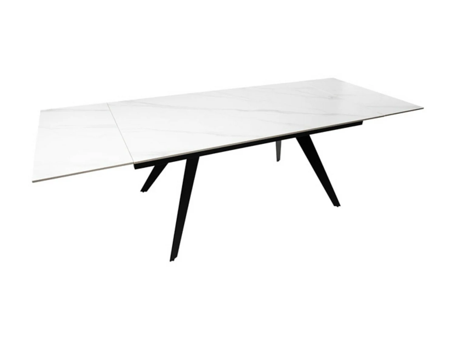 Table rectangulaire extensible plateau porcelaine et pieds métal noir Konty-Couleur Blanc-Largeur 180/220/260 cm
