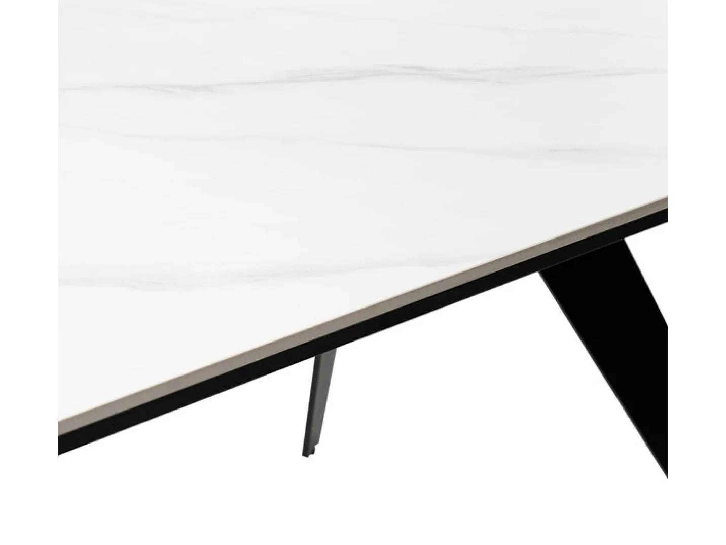 Table rectangulaire extensible plateau porcelaine et pieds métal noir Konty-Couleur Blanc-Largeur 180/220/260 cm