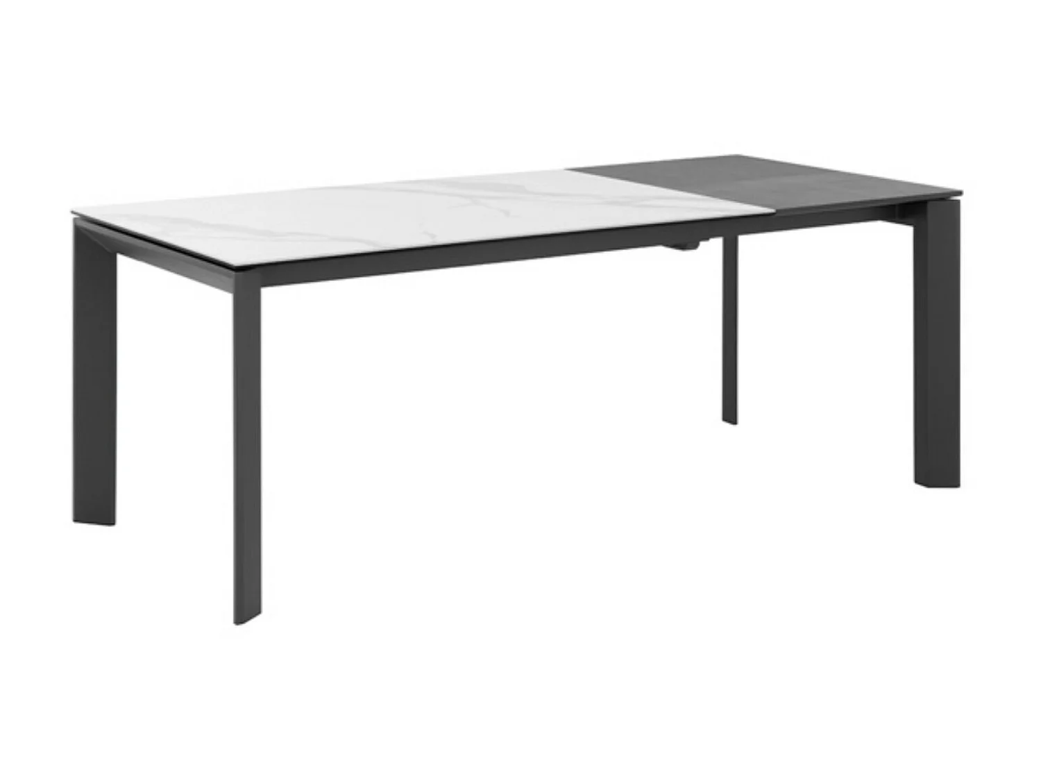 Table rectangulaire extensible porcelaine et métal Spanila-Plateau Blanc-Largeur 140/200 cm-Piètement Anthracite