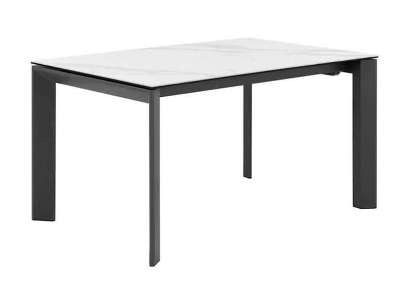 Table rectangulaire extensible porcelaine et métal Spanila-Plateau Blanc-Largeur 140/200 cm-Piètement Anthracite