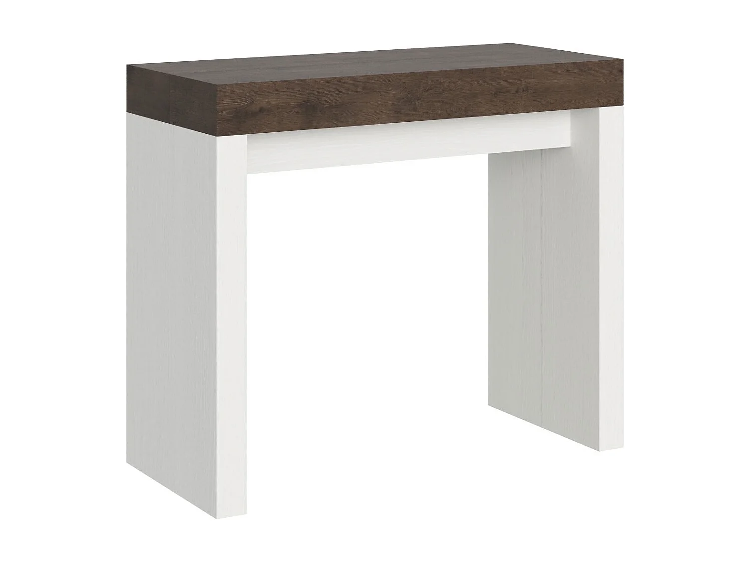 Console extensible bois noyer et pieds blanc 40 à 196cm 8 places Ribo-Sur roulettes
