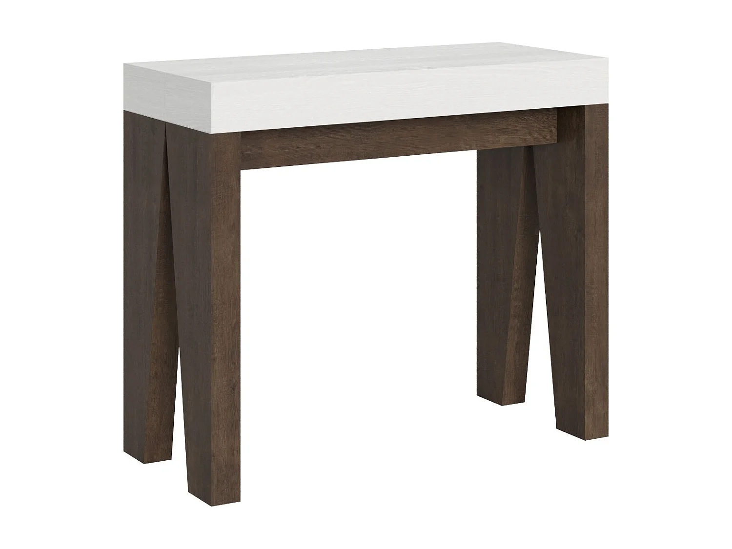 Console extensible blanche pieds bois noyer 12 personnes 40 à 300cm Naxo-Sur roulettes