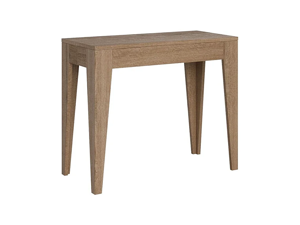 Console extensible moderne en bois Kanda-Couleur Naturel-Sur roulettes-3 rallonges