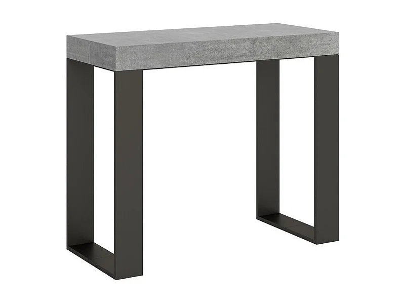 Console extensible bois et acier Tiroz-Couleur Gris ciment-4 pieds-5 rallonges épaisses