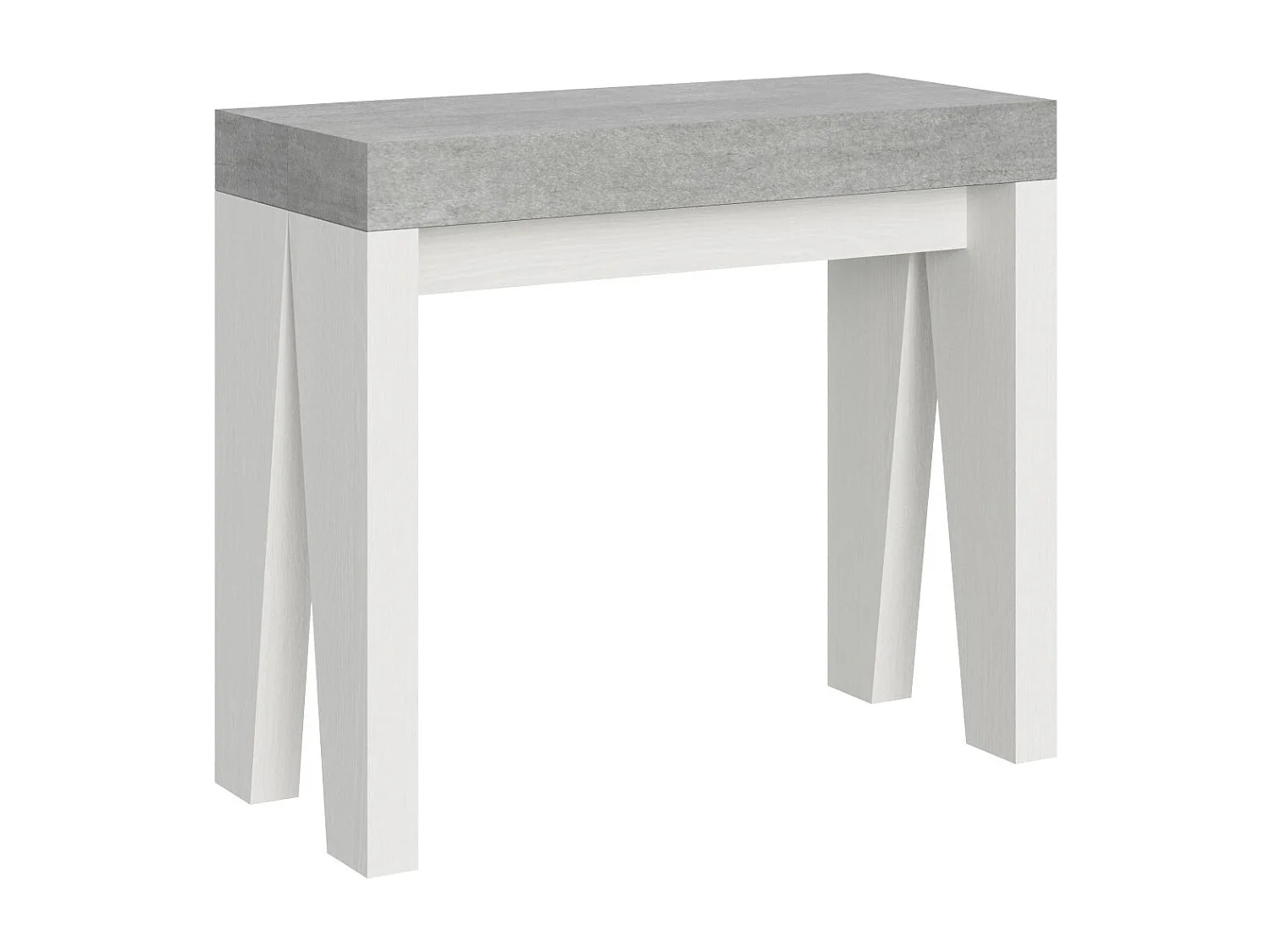 Console extensible gris béton pieds bois blanc 12 personnes 40 à 300cm Naxo-Sur roulettes