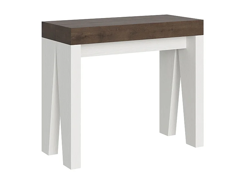 Console extensible bois noyer pieds blanc 8 personnes 40 à 196cm Naxo-Sur roulettes