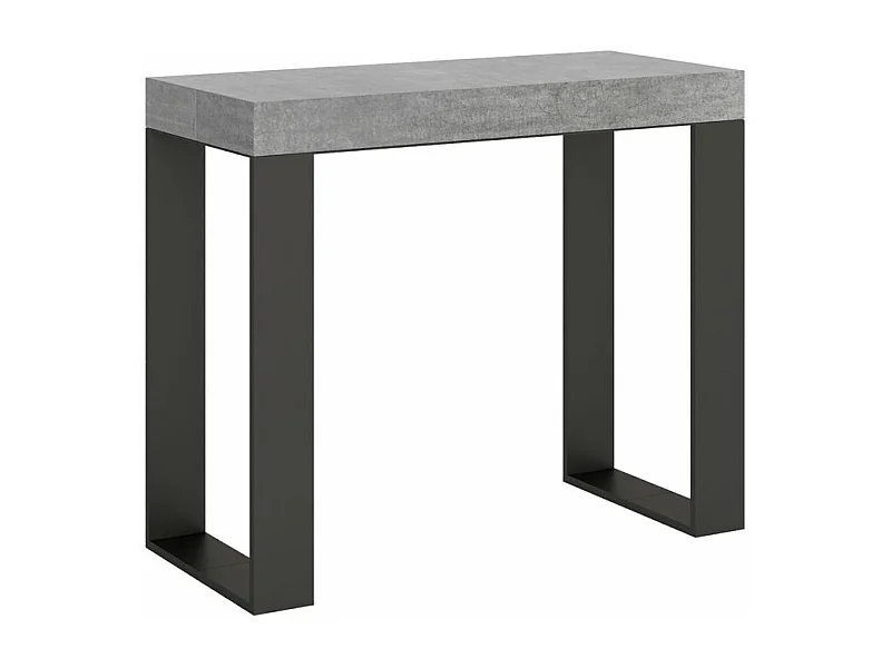 Console extensible bois et acier Tiroz-Couleur Gris ciment-2 pieds-5 rallonges épaisses