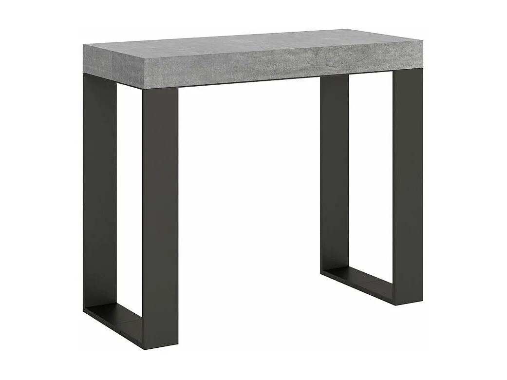 Consola extensible Lona de madera y acero 90x40/196 o 90x40/300 cm-Color Gris cemento-Soporte 2 pies-5 alargaderas gruesas