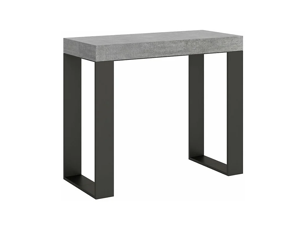 Console extensible bois et acier Tiroz-Couleur Gris ciment-2 pieds-5 rallonges épaisses