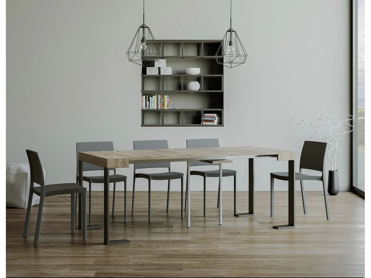 Console extensible bois et acier Tiroz-Couleur Naturel-4 pieds-5 rallonges fines