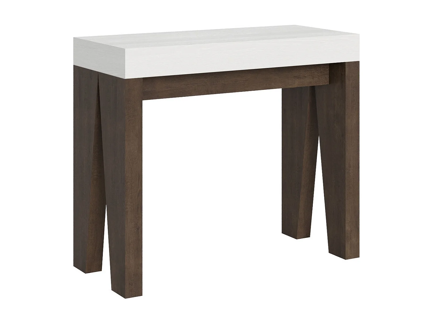 Console extensible blanche pieds bois noyer 8 personnes 40 à 196cm Naxo-4 pieds