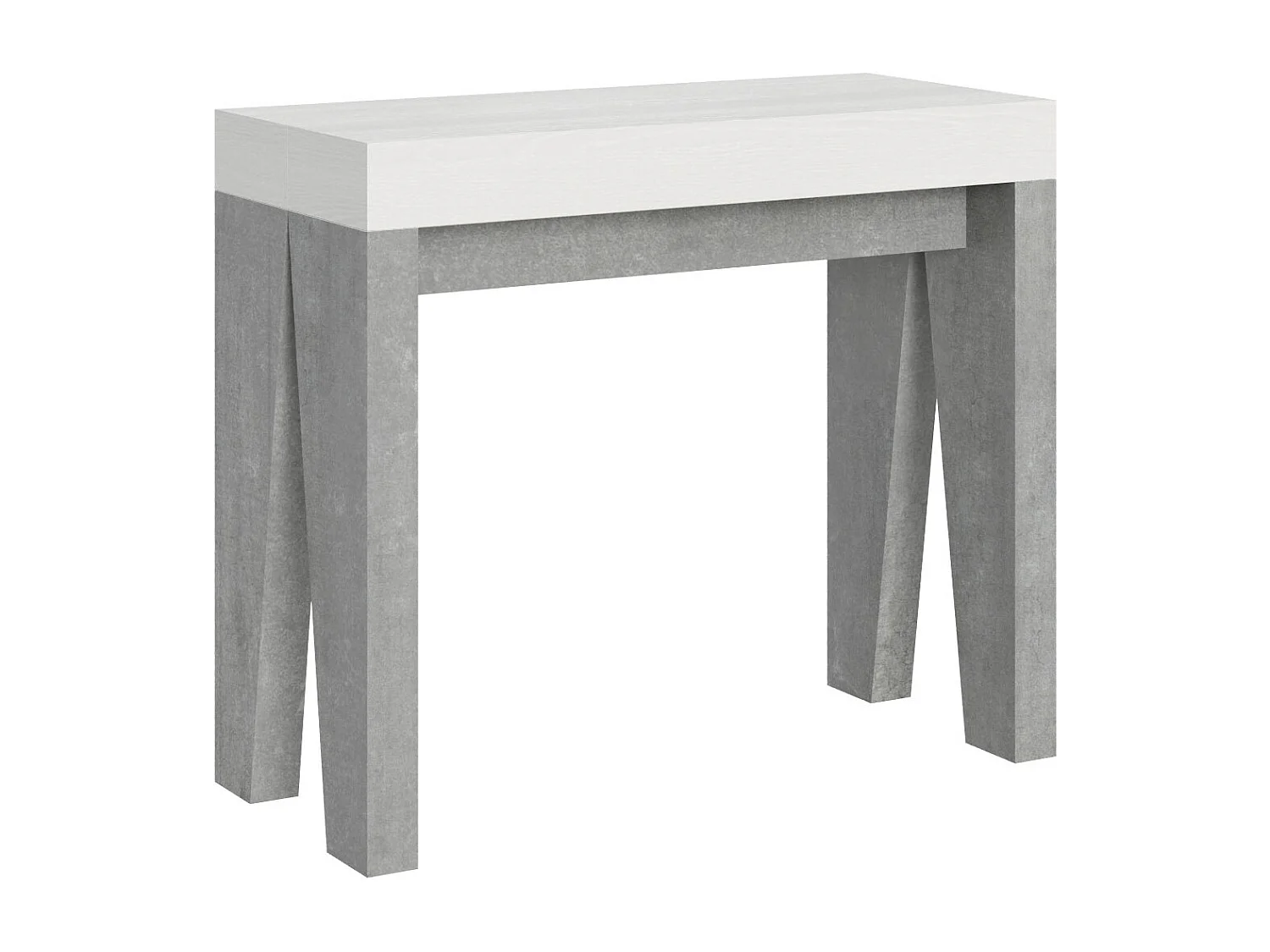 Console extensible blanche pieds bois gris béton 8 personnes 40 à 196cm Naxo-2 pieds
