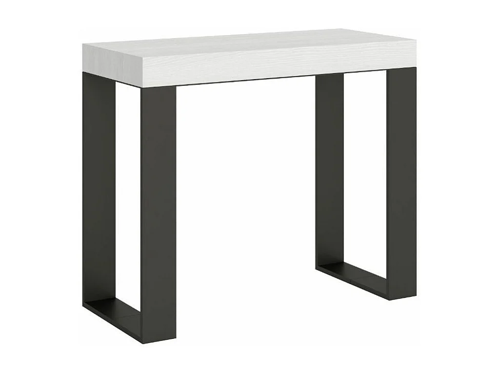 Console extensible bois et acier Tiroz-Couleur Gris ciment-4 pieds-5 rallonges fines