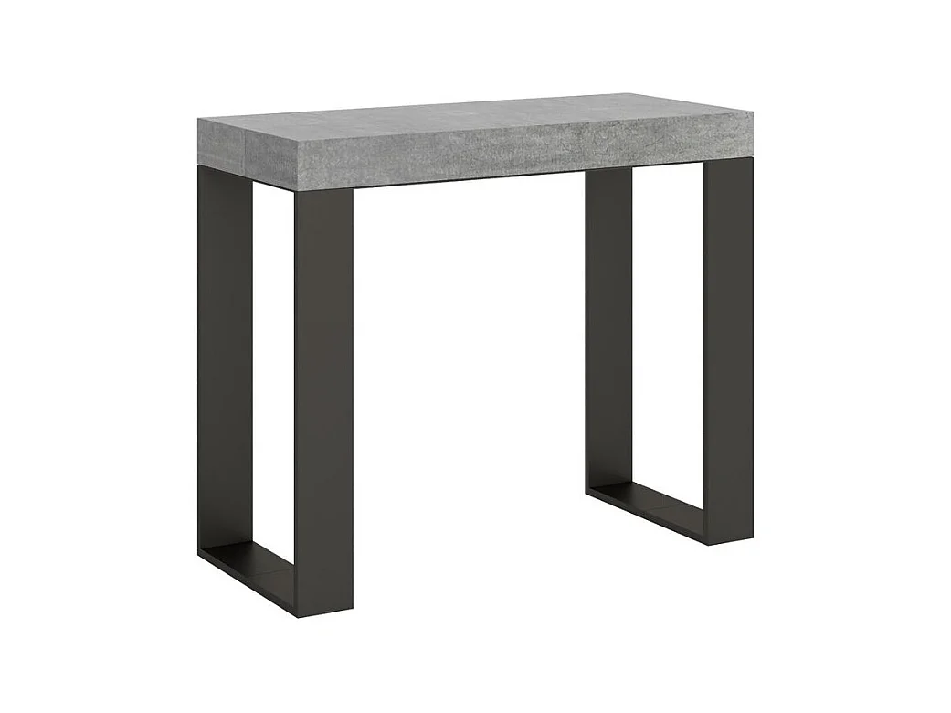 Console extensible bois et acier Tiroz-Couleur Gris ciment-4 pieds-5 rallonges fines