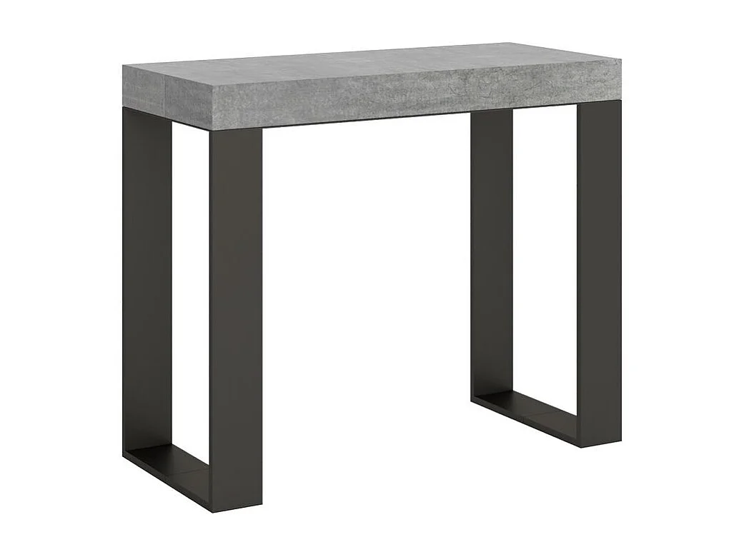 Console extensible bois et acier Tiroz-Couleur Gris ciment-4 pieds-5 rallonges fines
