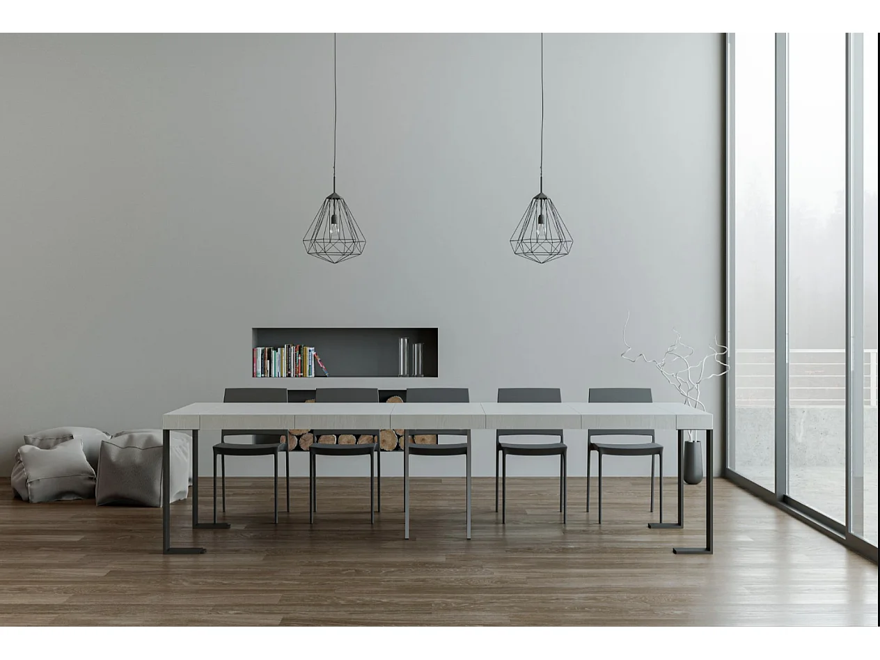 Console extensible bois et acier Tiroz-Couleur Blanc-2 pieds-3 rallonges fines