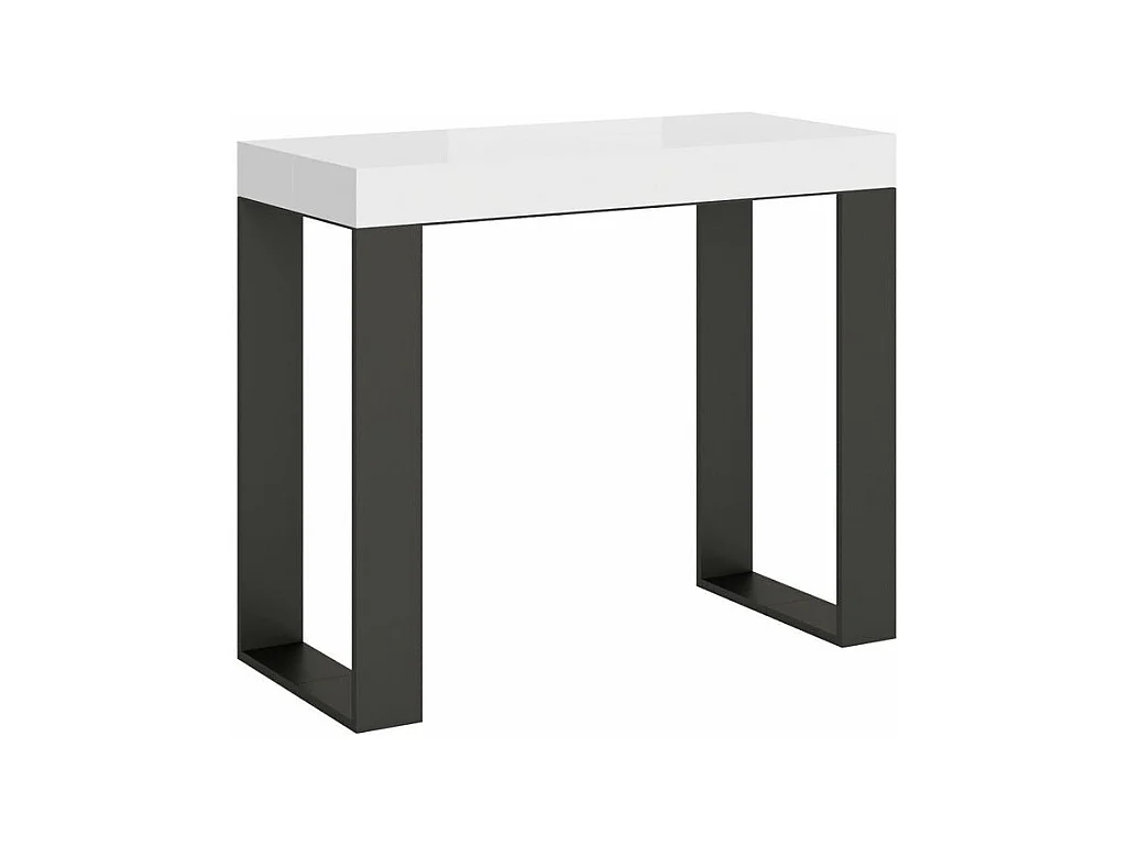 Console extensible bois et acier Tiroz-Couleur Blanc-4 pieds-3 rallonges fines