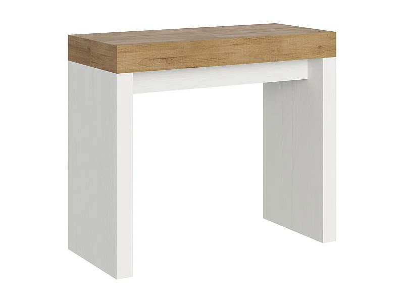 Console extensible bois clair et pieds blanc 40 à 196cm 8 places Ribo-4 pieds