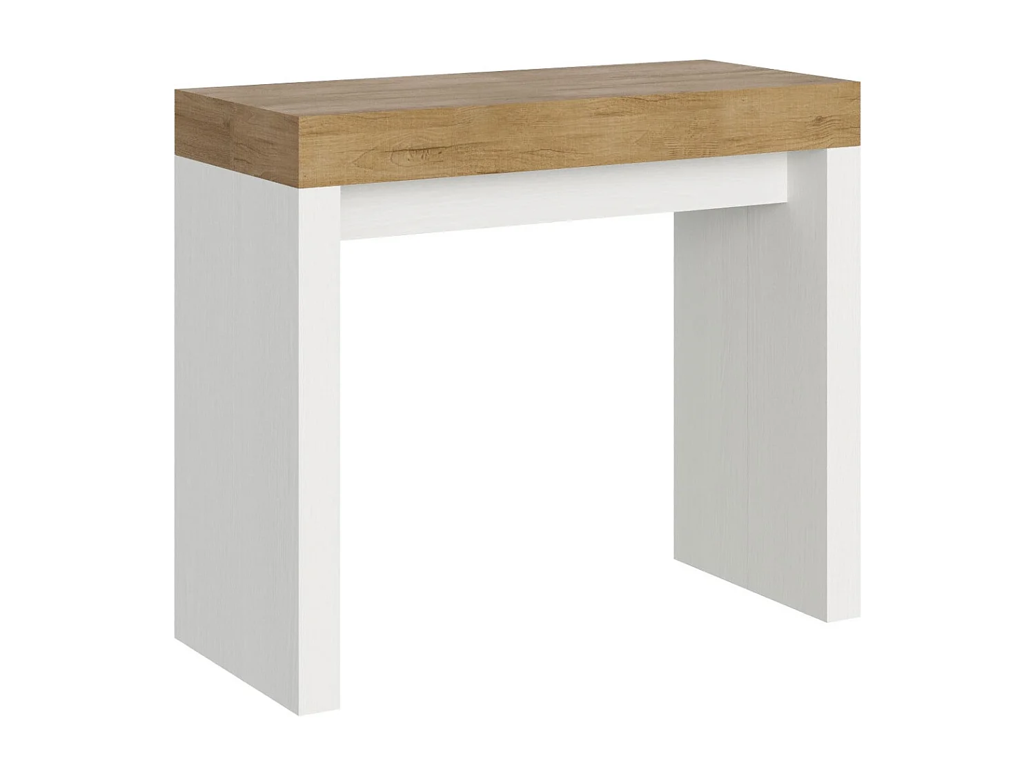 Console extensible bois clair et pieds blanc 40 à 196cm 8 places Ribo-4 pieds