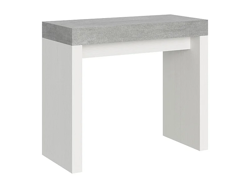 Console extensible gris ciment et blanc 40 à 196cm Ribo-Sur roulettes