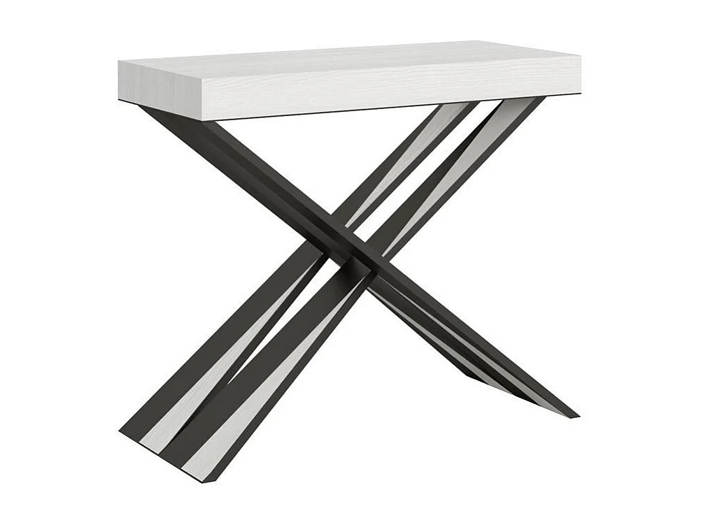 Console extensible bois pieds croisés anthracite Diago-Couleur Blanc-4 pieds-5 rallonges épaisses