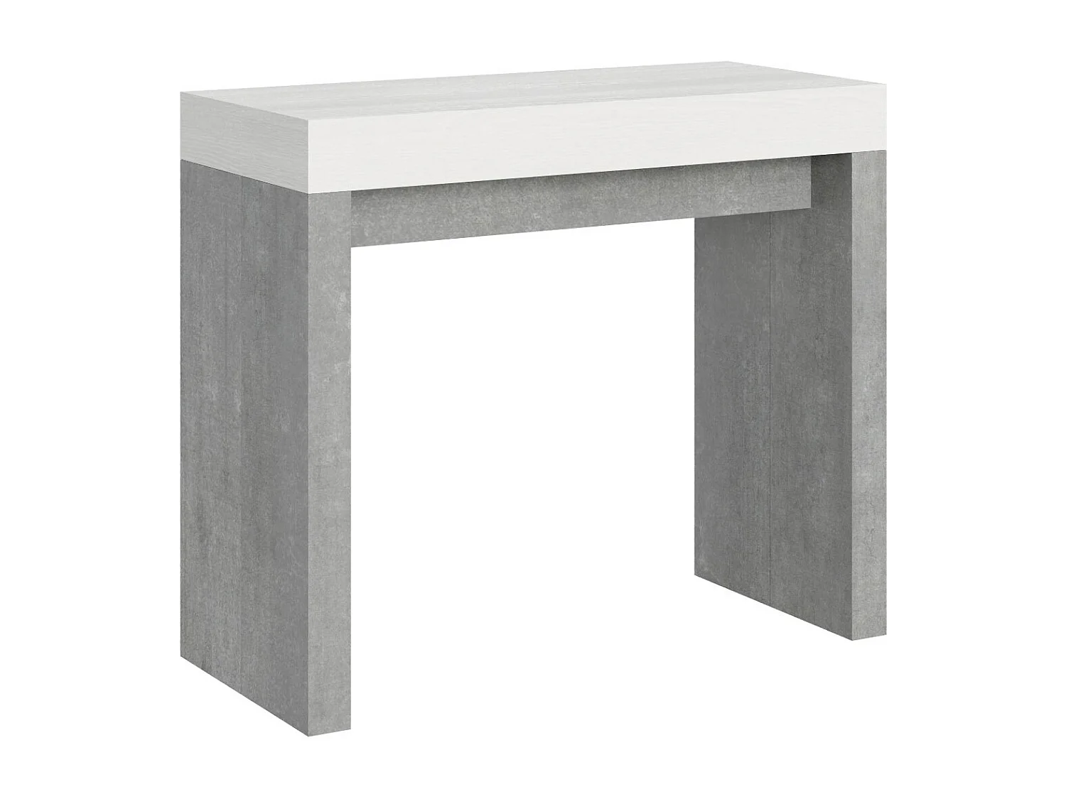 Console extensible blanche et gris béton 40 à 300cm Ribo-4 pieds