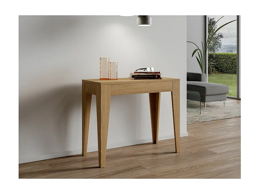 Console extensible moderne en bois Kanda-Couleur Naturel-4 pieds-3 rallonges