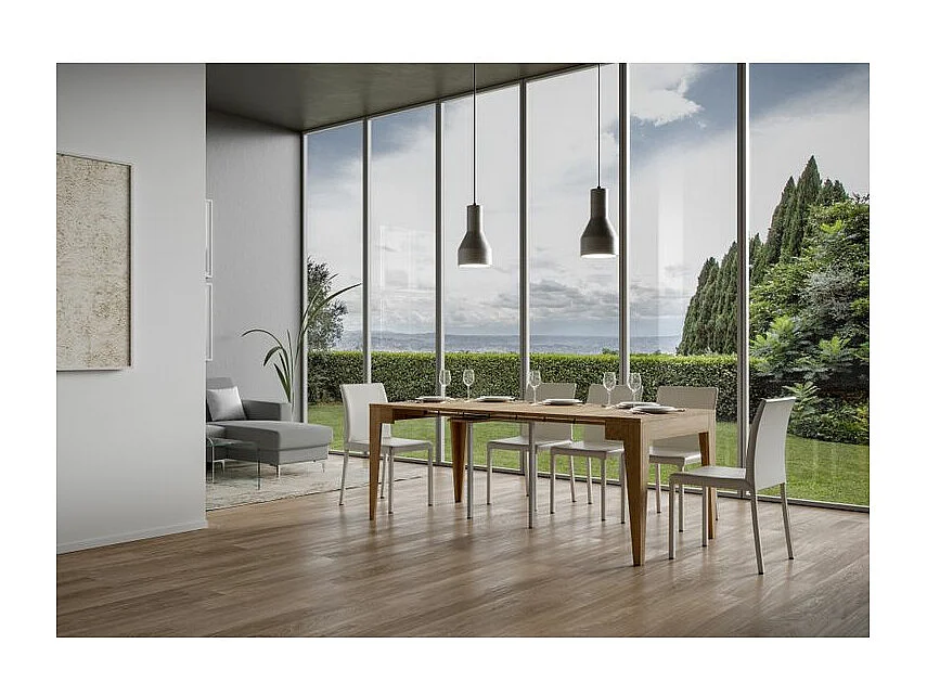 Console extensible moderne en bois Kanda-Couleur Naturel-4 pieds-3 rallonges