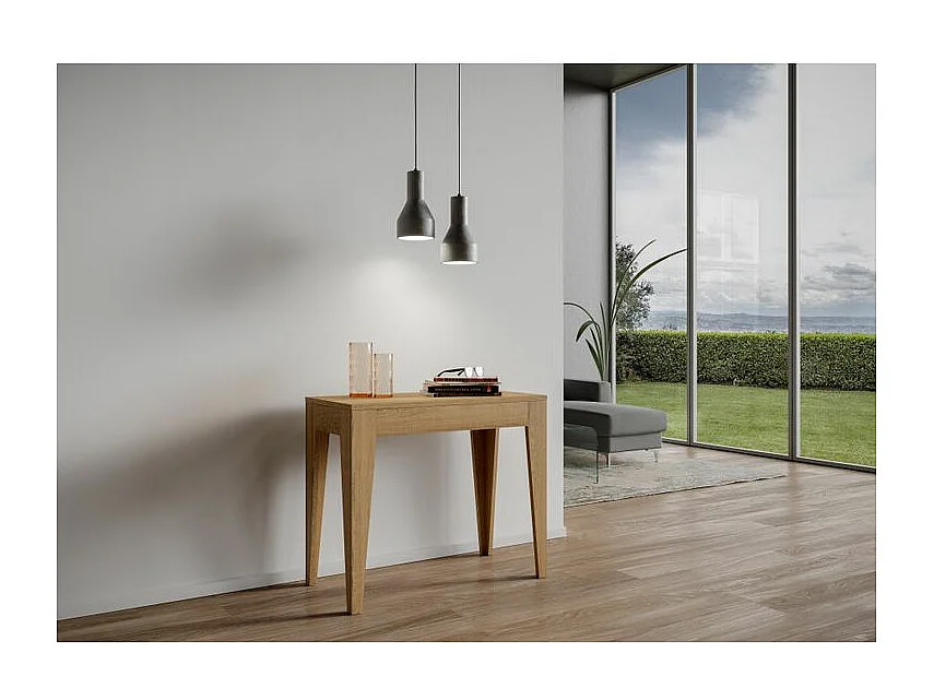 Console extensible moderne en bois Kanda-Couleur Naturel-4 pieds-3 rallonges