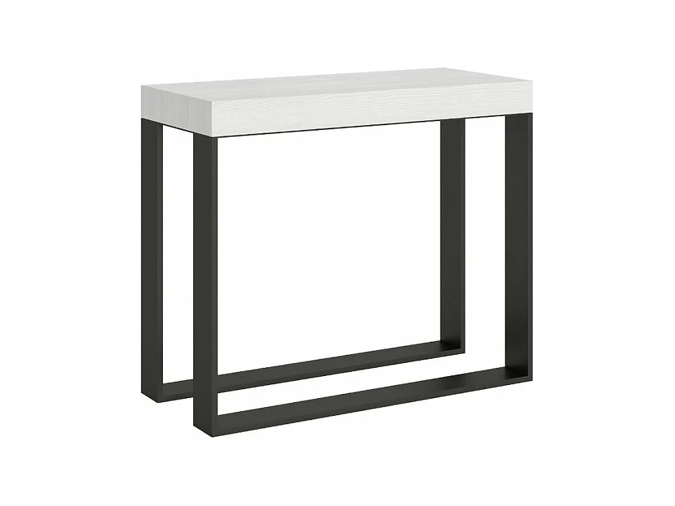 Console extensible bois et 2 pieds acier anthracite Elatra-Couleur Blanc-2 pieds-Rallonges 1 rallonge fine