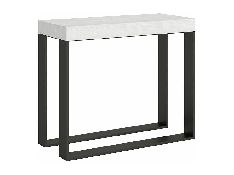 Console extensible bois et 2 pieds acier anthracite Elatra-Couleur Blanc-2 pieds-Rallonges 1 rallonge fine