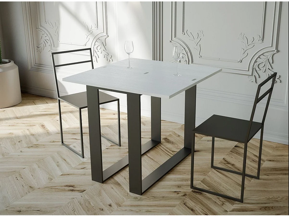 Console extensible bois et 2 pieds acier anthracite Elatra-Couleur Blanc-2 pieds-Rallonges 1 rallonge fine