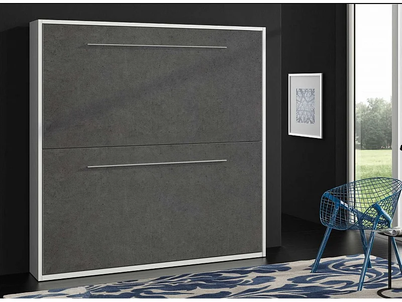 Lit escamotable superposé gris béton 2 couchages 80x190 Spaky-Version 1 barrière latérale