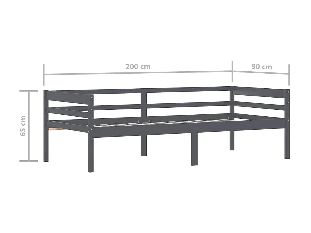 Lit banquette Gris foncé Bois de pin massif 90x200