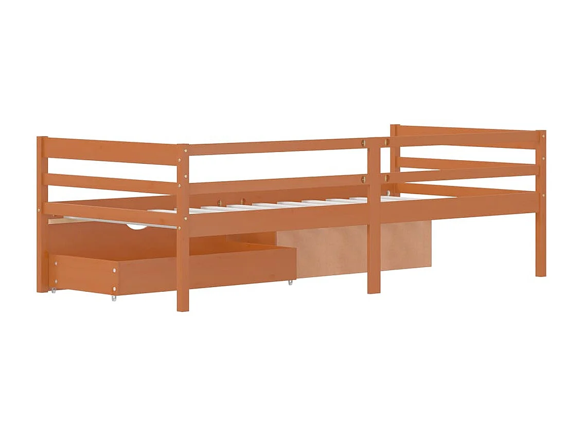 Lit banquette avec tiroirs et armoire Marron miel Pin 90x200