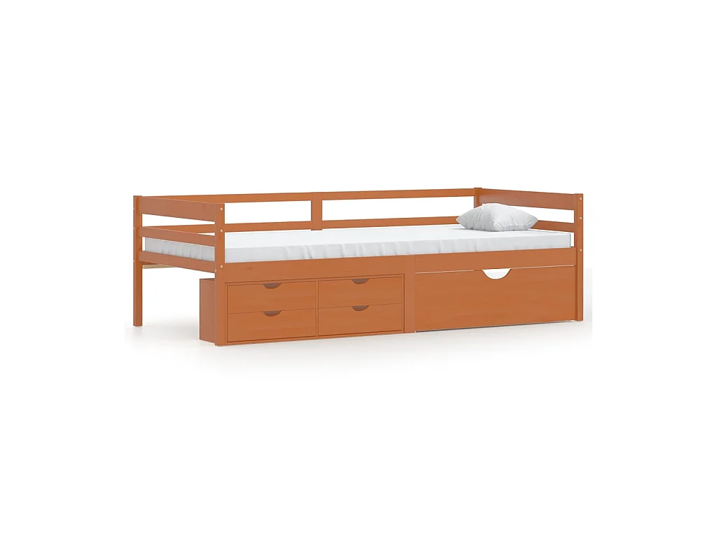 Lit banquette avec tiroirs et armoire Marron miel Pin 90x200