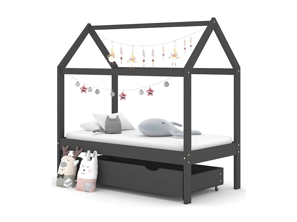 Lit cabane enfant avec un tiroir Gris foncé Pin 70x140