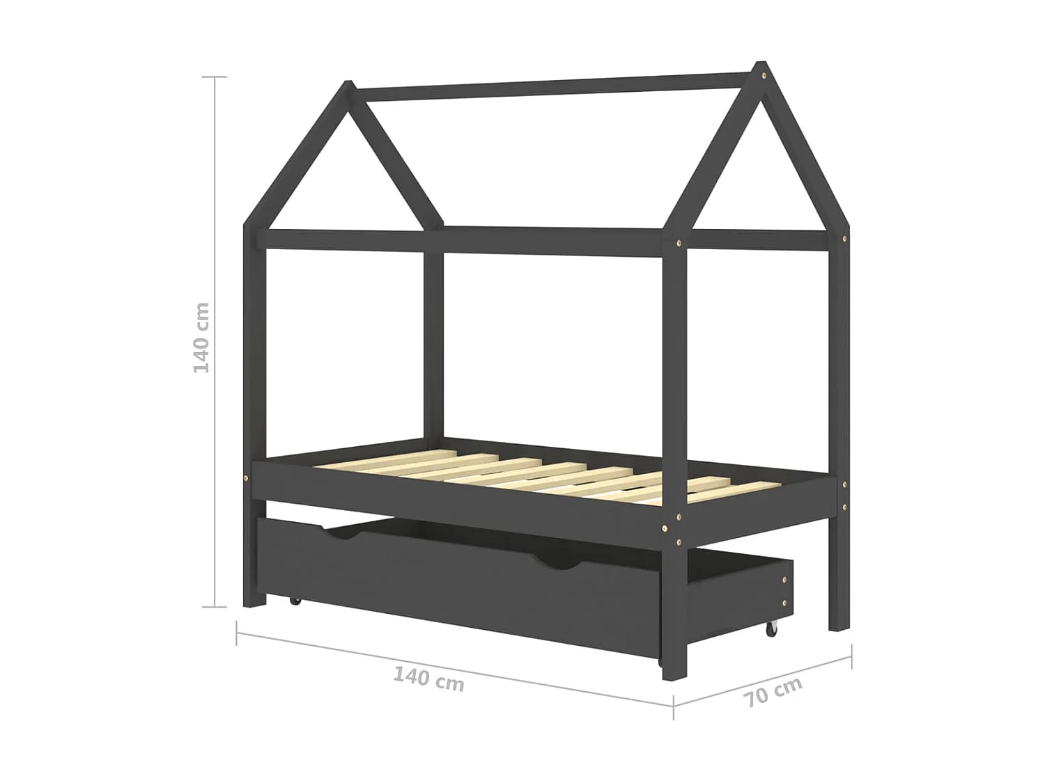 Lit cabane enfant avec un tiroir Gris foncé Pin 70x140