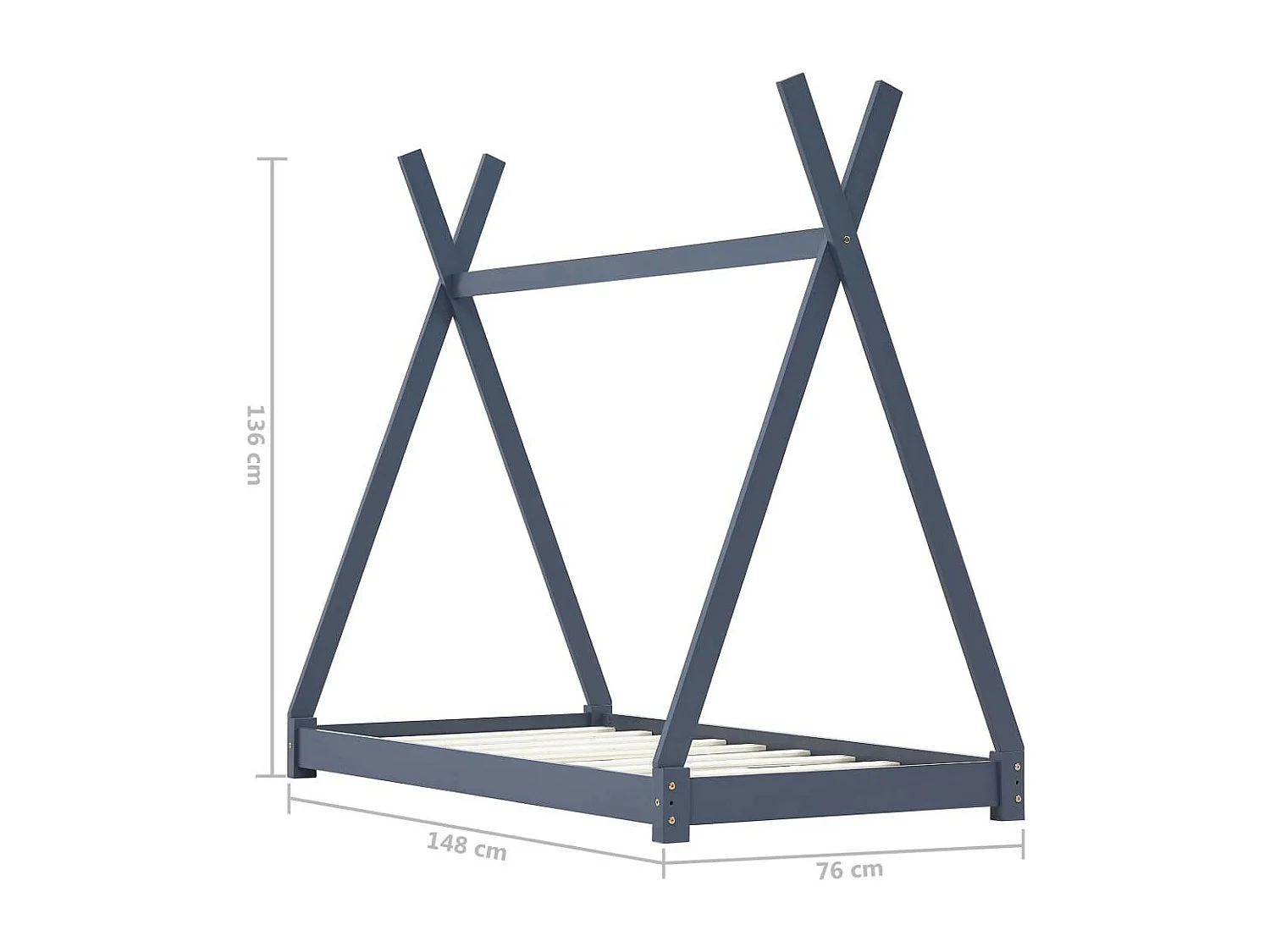 Lit cabane enfant Gris Bois de pin massif 70x140 2