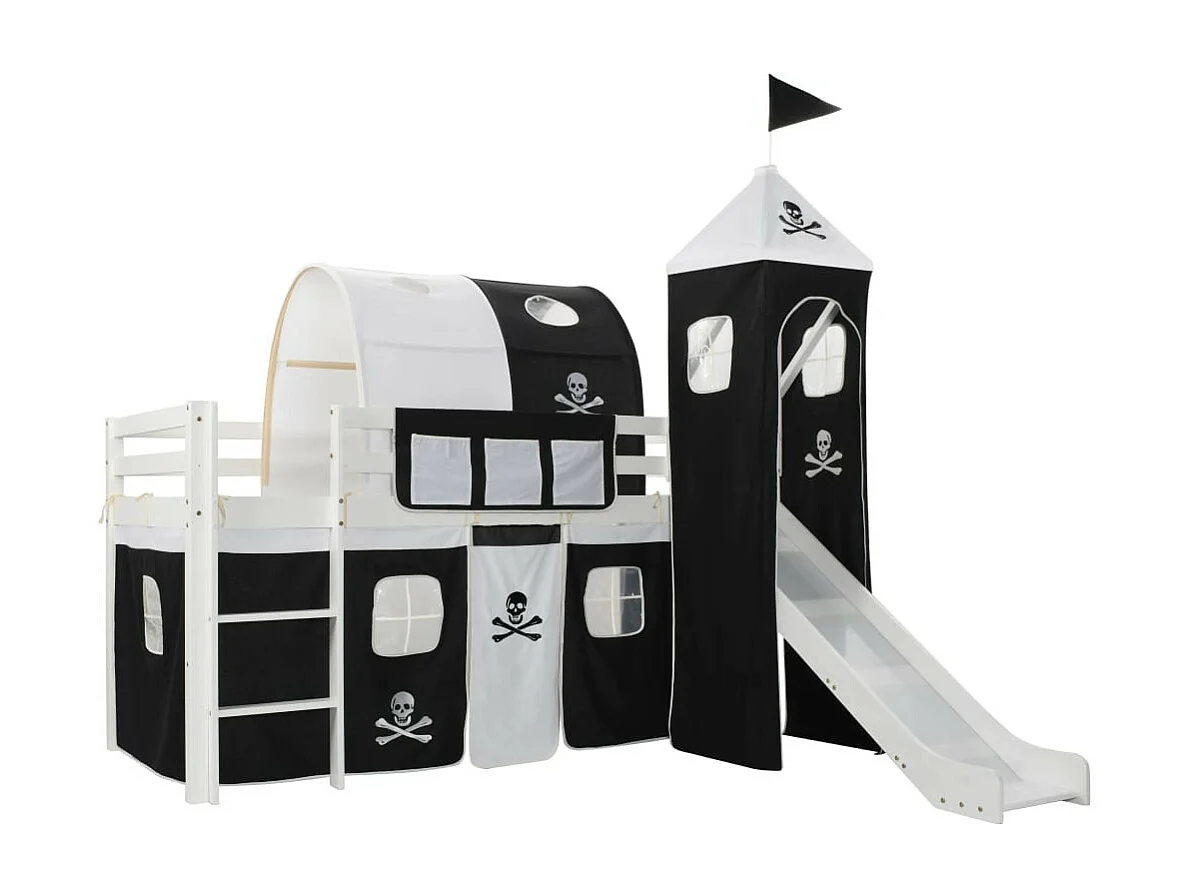 Lit mezzanine d'enfants avec toboggan et échelle Pin 97x208