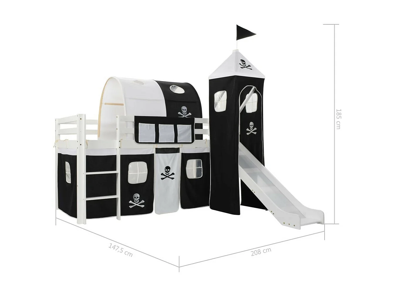 Lit mezzanine d'enfants avec toboggan et échelle Pin 97x208