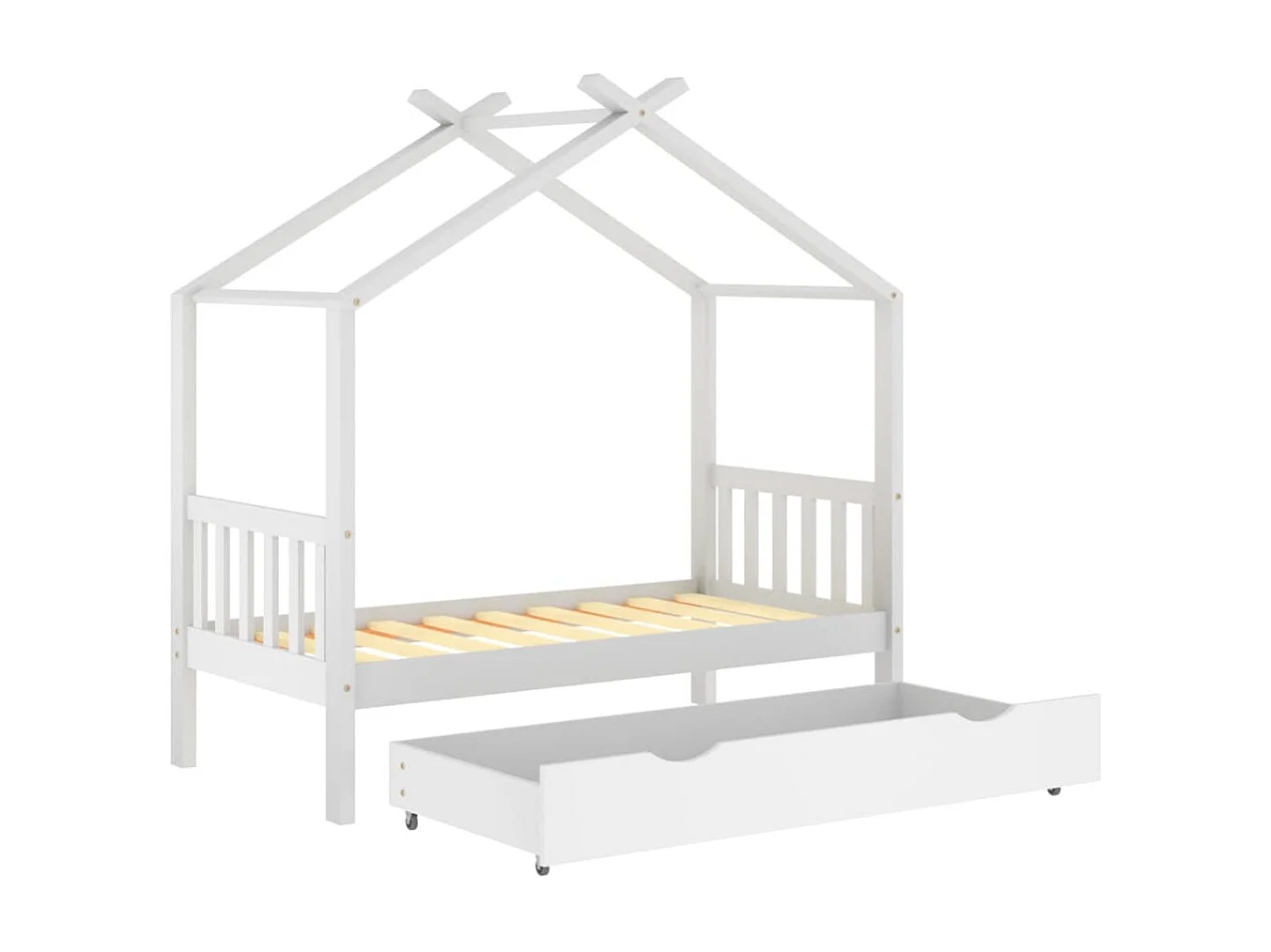 Lit cabane enfant avec un tiroir Blanc Pin massif 80x160 2