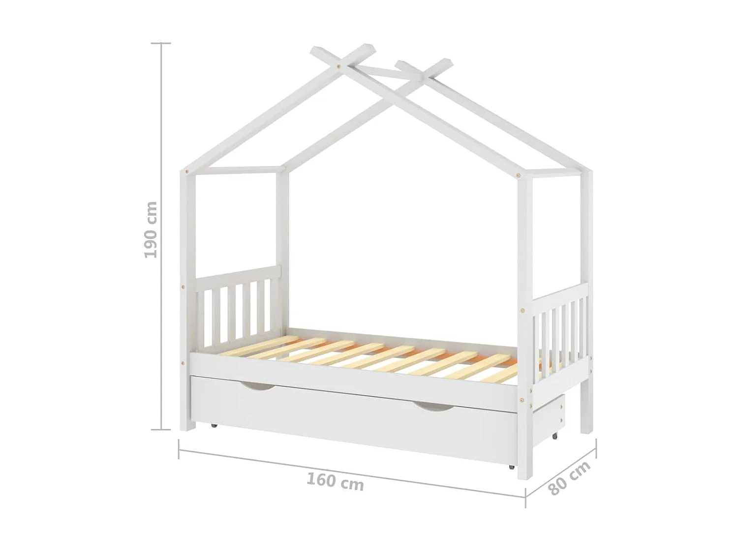 Lit cabane enfant avec un tiroir Blanc Pin massif 80x160 2