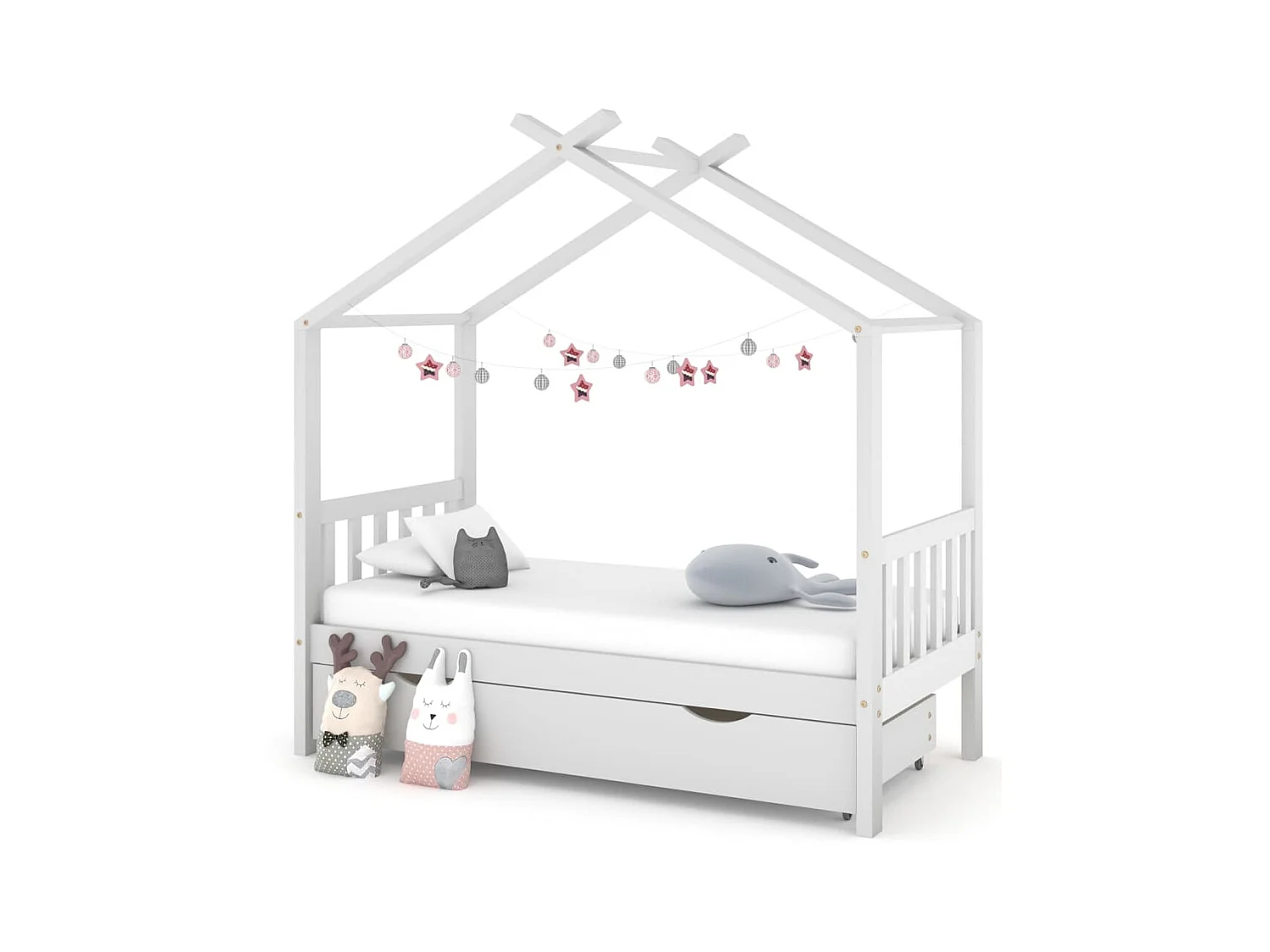 Lit cabane enfant avec un tiroir Blanc Pin massif 80x160 2