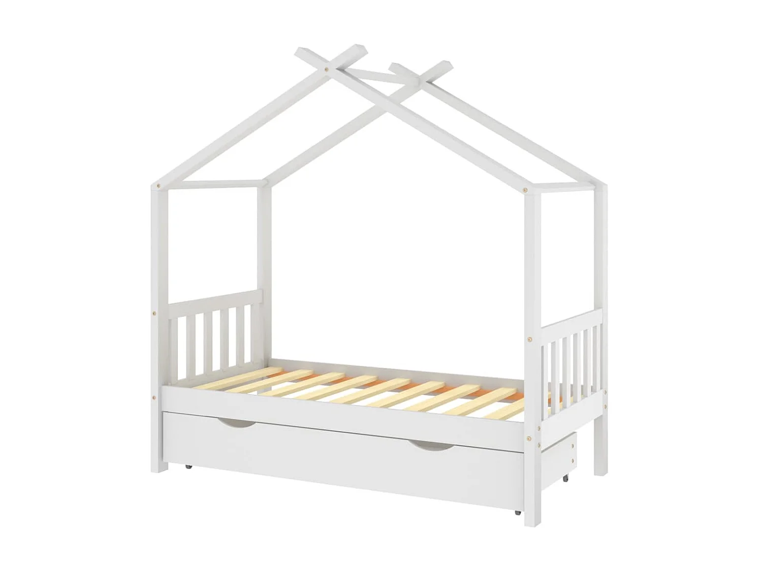 Lit cabane enfant avec un tiroir Blanc Pin massif 80x160 2