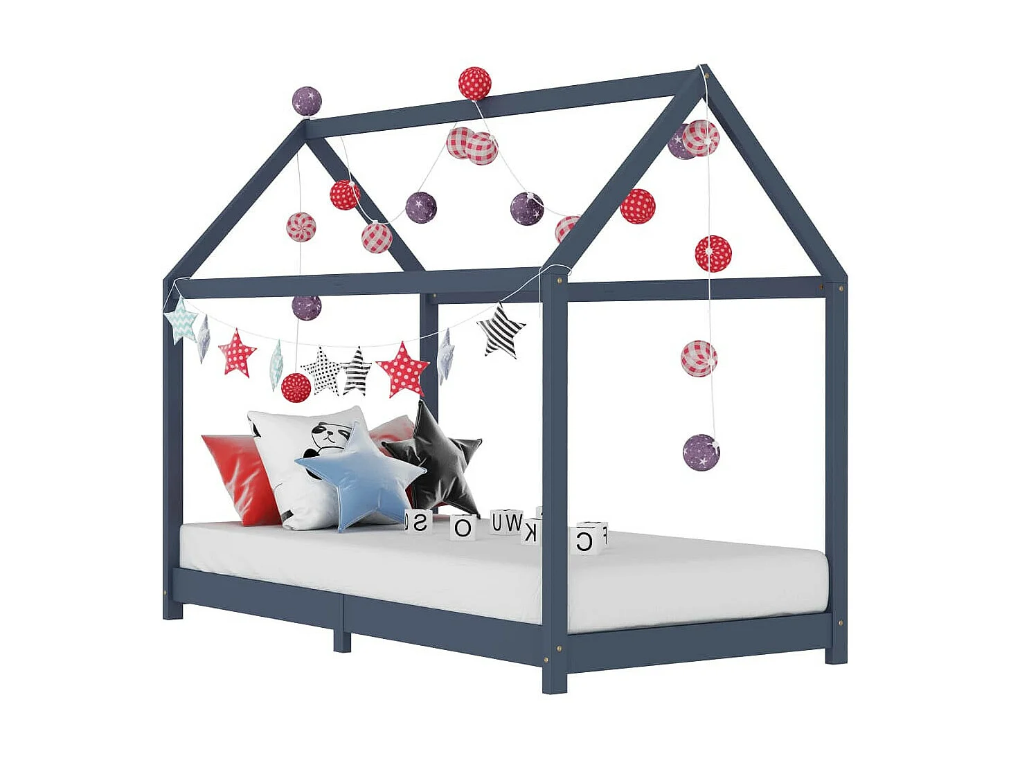 Lit cabane enfant Gris Bois de pin massif 70x140