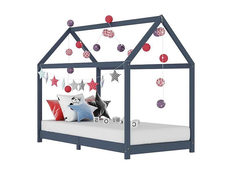Lit cabane enfant Gris Bois de pin massif 70x140
